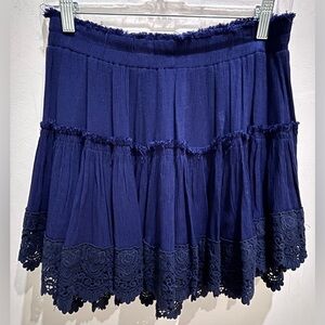 Misa Los Angeles Deep Blue Mini Skirt with Lace